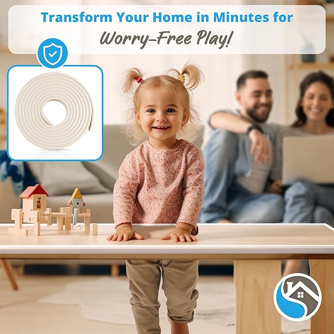 Premium 12ft Edge Protector for Baby, Odorless & Waterproof Edge Protector with 3M Adhesive Tape, Non-Toxic to Baby Proof Corners and Edges, Wall Corner Protector & Desk Edge Cushion White