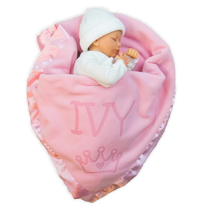 Custom Catch Personalized Princess Baby Blanket for Girl - Newborn or Infant Name Gift - Pink or Blue (1 Text Line)