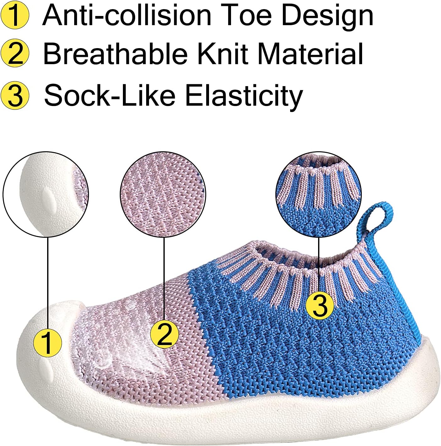 Baby First-Walking Shoes 1-4 Years Kid Shoes Trainers Toddler Infant Boys Girls Soft Sole Non Slip Cotton Canvas Mesh Breathable Lightweight TPR Material Slip-on Sneakers Outdoor