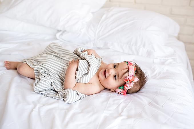 Copper Pearl Large Premium Knit Baby Swaddle Receiving Blanket Grey and White Everest