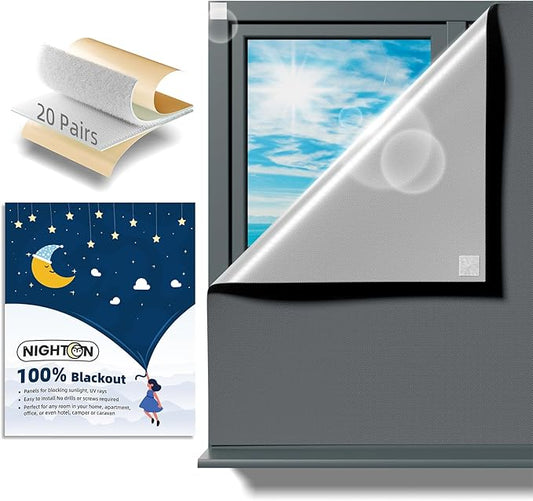 NIGHTON Portable Blackout Curtains 71"×57" Strong Hook and Loop Tape Strips with Adhesive,Blackout Shades That can be Cut,100% Blackout Material Window Blinds for Baby Nursery or Travel Use-GrayⅠ