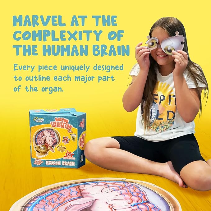 Human Brain Floor Puzzle - Doctor Livingston Jr Anatomy Model - 100 Piece Jigsaw Puzzle - Kids Puzzle and STEM Game About Brain - Medically Accurate Science Toys for Kids, Toddlers, Teens