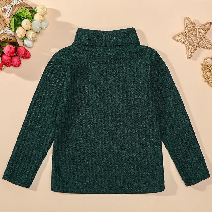 DEFAHN 2 Pack Toddler Unisex Solid Turtleneck T-Shirt Long Sleeve Ribbed Sweatshirt Basic Tee Tops Girls Boys