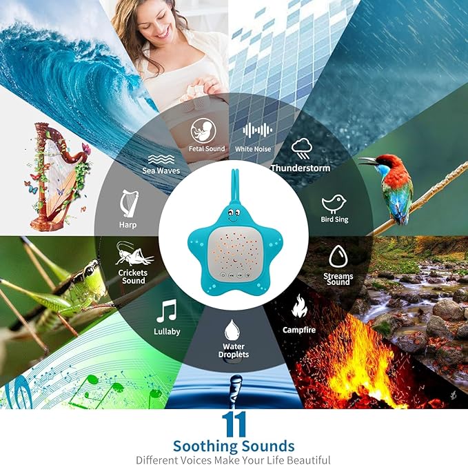 White Noise Machine for Baby with Star Projector | Sleep Aid Music for Nursery & Travel | Portable Sound Machine Lullabies for Infants, Toddlers, Kids