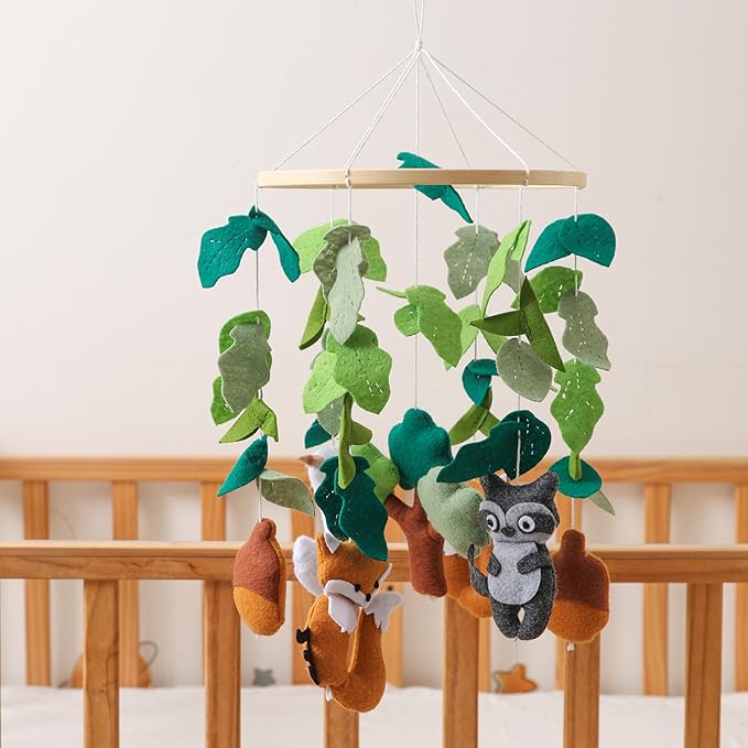 GOODMOM Forest Nursery Mobile – Handmade Crib Mobile with Fox and Owl Perfect for Boys & Girls Design Sturdy Structure Easy Assembly and a Delightful (Wild Animal Kingdom)