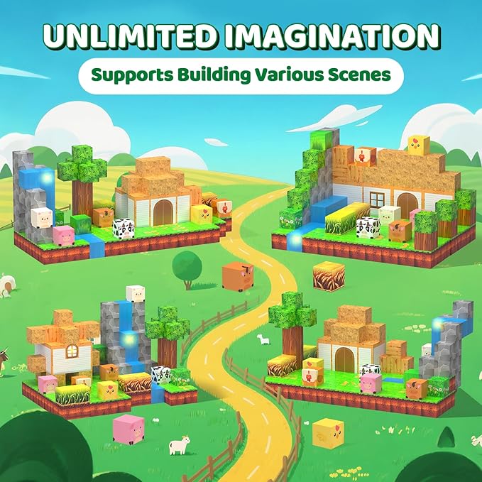 Magnetic Blocks - 138 PCS Building Blocks Set with 3 Light-Up Blocks, STEM Construction Cubes Toys for Kids 4-8, Toddler Sensory Stacking Toys, Christmas Birthday Gift for Boys and Girls Ages 3+