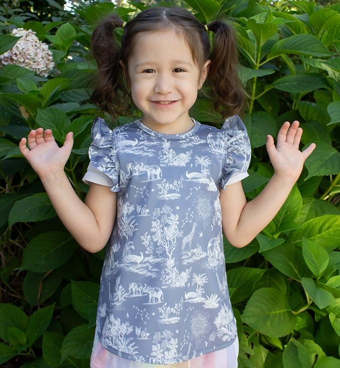 BapronBaby Flutter Savanna Blue Bapron - No Neck Tie Safer Bib for Baby & Toddler - Soft Waterproof Stain Resistant - Machine Washable - Sz Preschool 3-5yrs