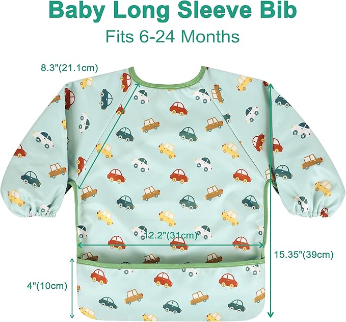 Long Sleeve Baby Bib For Eating Feeding Mess Proof Waterproof Food Smock Bibs With Pocket For Newborn Boy Girl