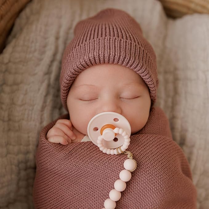 Luladream Pacifier - Natural Rubber Nipple - Soft Teething Handle - for Infants Baby's and Toddlers, 0-18 Months (Blush Pink + Rose Petal)