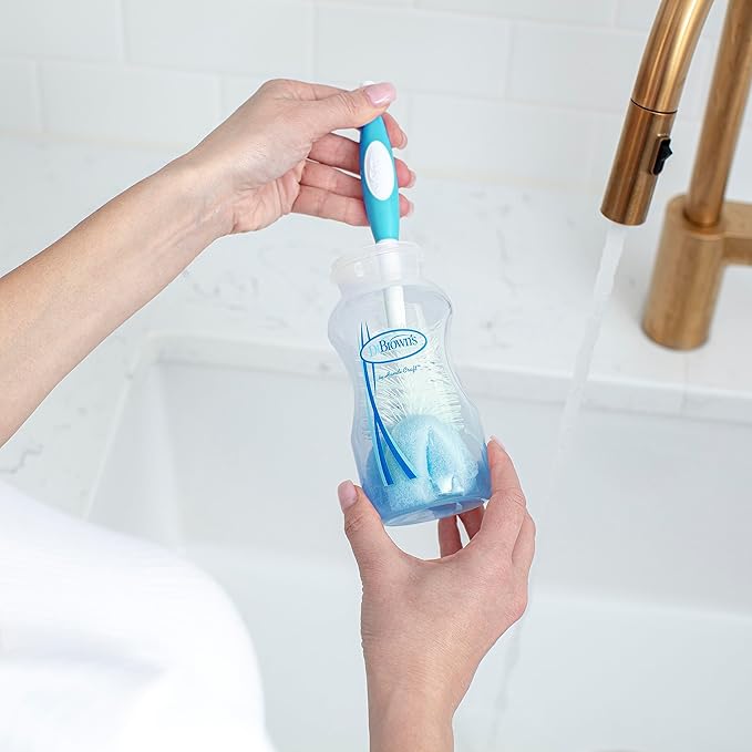 Dr. Brown's Reusable Sponge Baby Bottle Cleaning Brush with Suction Cup Stand, Scrubber and Nipple Cleaner, Assorted Color 12-Pack