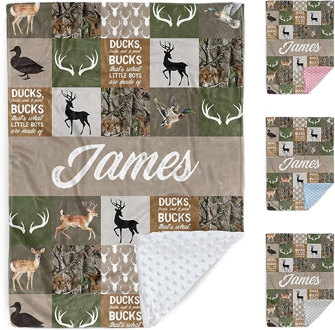 Personalized Baby Blanket for Boys, Custom Baby Blankets with Name, Soft Flannel Double Layer Receiving Swaddle Blanket, Woodland Deer Monogram Birthday Gifts for Toddlers Infants (47"x60")