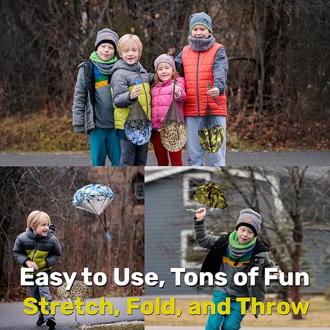 nutty toys Army Parachute Toys for Kids - Tangle Free Outdoor Flying Paratroopers, Top Indoor & Outside, 3 4 5 6 7 8 9 10 11 12 Year Old, Best Christmas Stocking Stuffers Ideas 2025, Unique Boy Gifts