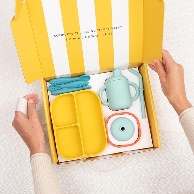 Bella Tunno Little Bites Bundle Baby Feeding Set with Bowl, Plate, Utensils, Cup, Lids; Baby Led Weaning Supplies; 100% Food-Grade Silicone (Circus Fun)