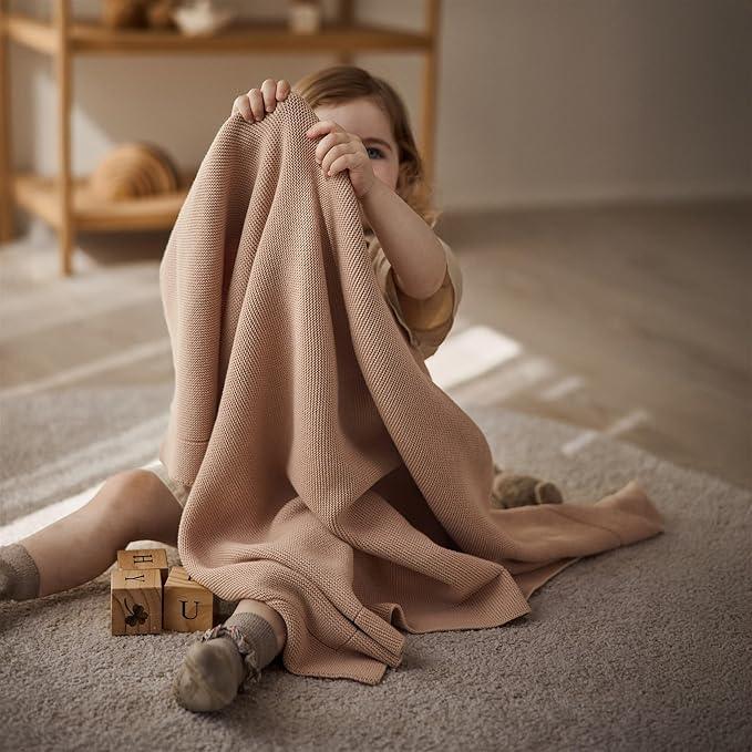 Knitted Organic Cotton Baby Blanket- Swaddle Blanket, 30" x 40" Soft Receiving Blanket for Newborn (Blush Ultra-Soft)