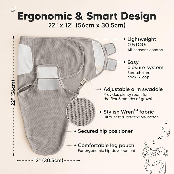 3-Pack Organic Swaddles for Newborns, Baby Sleep Sacks 0-3 Months - Baby Swaddle Wrap, Newborn Wearable Blanket, Infant Sleep Sack for Girls, Boys, Soft & Snug, Large Hook & Loop Closure (Ripple)