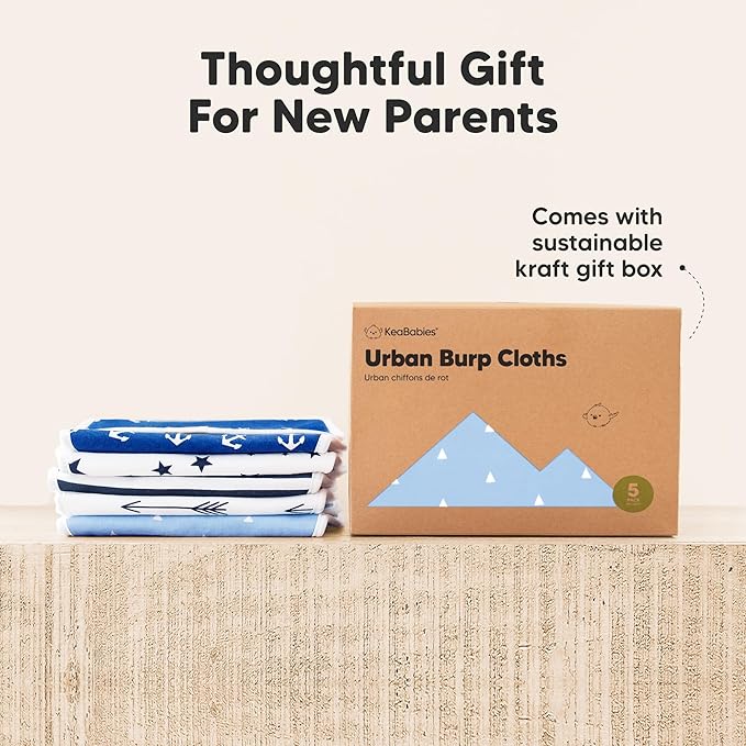 Organic Burp Cloths Baby Boy & Girl - 5-Pack Super Absorbent Cotton Burping Cloths for Babies, Soft & Plush Newborn Spit Up Rags, Infant Towels for Milk Spit Up, Unisex, Large 21" x 10" (Eclipse)