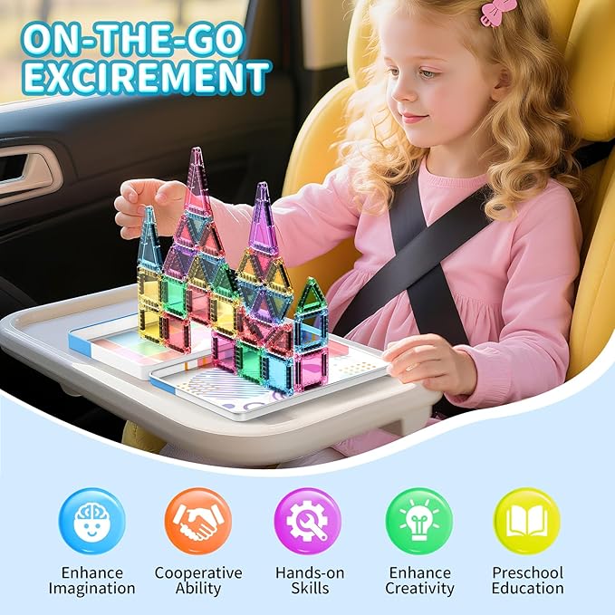 40PCS Mini Magnetic Tiles Travel Set, Portable STEM Building Blocks for Kids with Metal Storage Box, Montessori Sensory Toys for Classroom & Travel, Ideal Gift for Boys & Girls