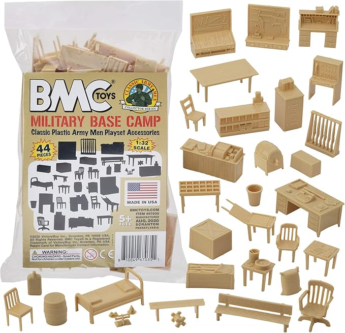 BMC Classic Marx Military Base Camp - 44pc Plastic Army Men Playset Accessories
