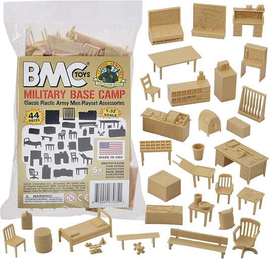 BMC Classic Marx Military Base Camp - 44pc Plastic Army Men Playset Accessories