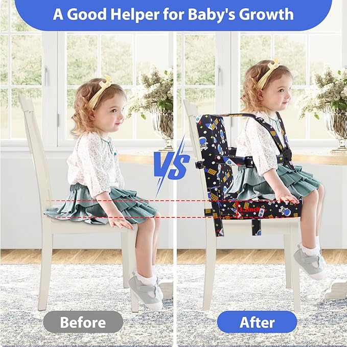 Toddler Booster Seat for Dining Table, Adjustable Safety Buckle Child Booster Seat with Backrest, PU Waterproof Easy Cleaning Portable Booster Cushion (Black)