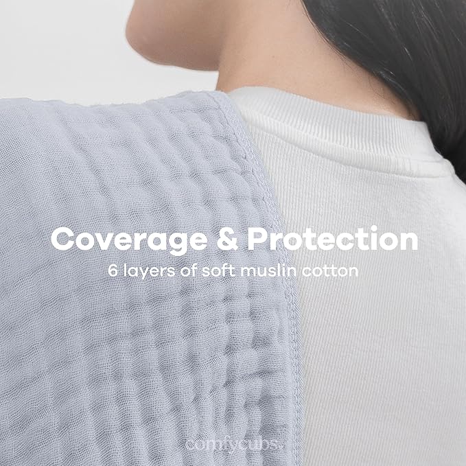 Comfy Cubs Muslin Burp Cloths 20" x 10", Pack of 10 - Large, 6-Layer, Ultra Absorbent 100% Cotton for Baby Drool and Messes - Soft, Safe & Gentle Baby Burp Cloths for Boys & Girls - Slate