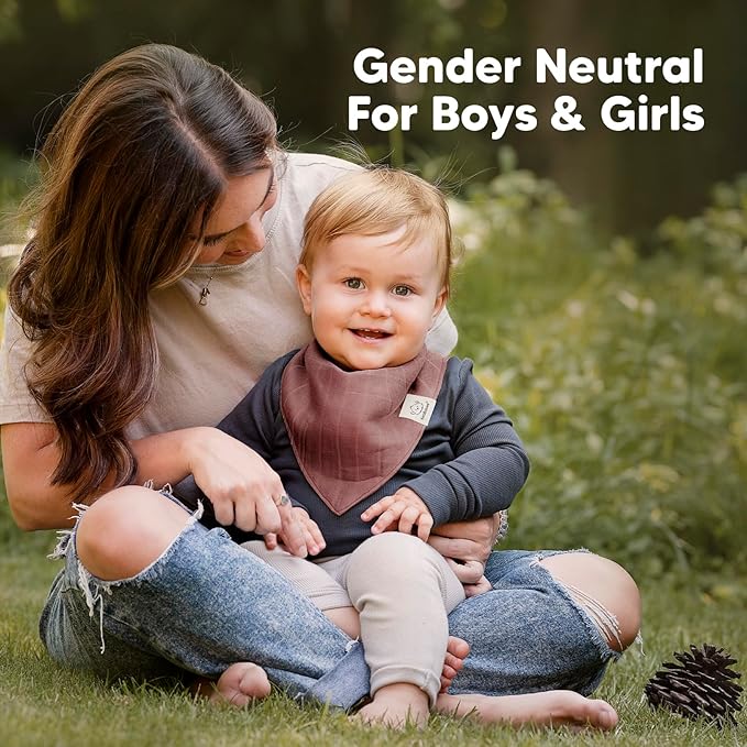 8-Pack Muslin Baby Bibs for Boys, Girls - Muslin Bandana Drool Bibs for Baby Girl & Boy, Drooling Newborn, Teething Toddler, Infant 0-36 Months, 100% Cotton Extra Absorbent & Soft (Spice)