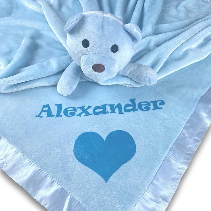 Custom Catch Personalized Teddy Bear Baby Blanket Gift for Boy - Blue