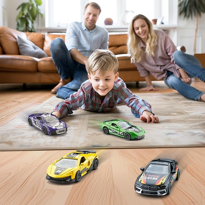 KIDAMI Pull Back Cars for Kids, Mini Vehicles with Door Openable, Die Cast Metal Toy Cars Pack Playset for Boys Girls Toddlers