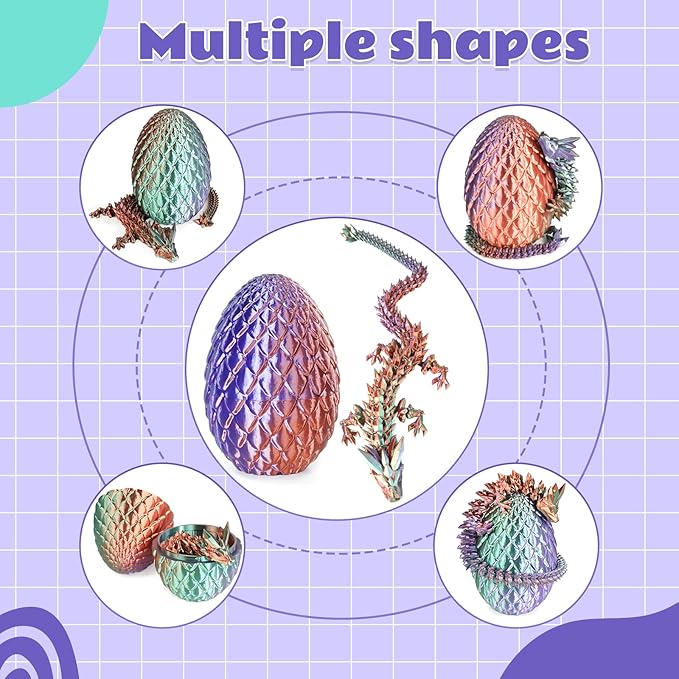 Dragon Eggs with Dragon Inside, 3D Printed Surprise Funny Gifts for Kids, Articulated Dragon Fidget Toys for Adults, Executive Desk Toys Office Room Décor (Gradient Blue-Green-Brown, M-Size)