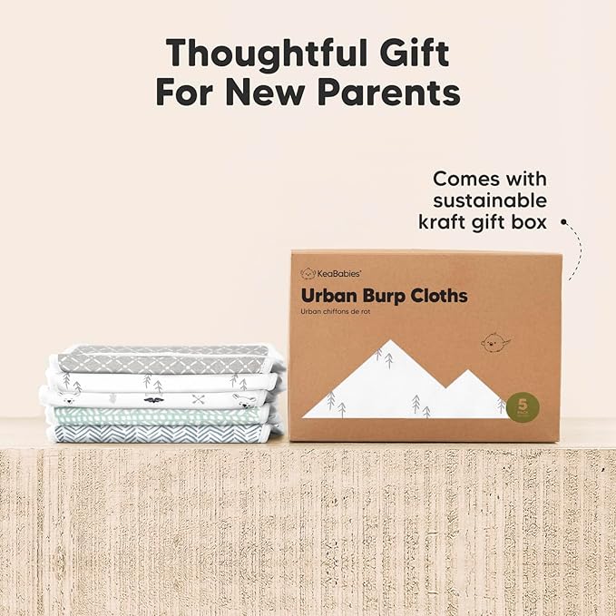 Organic Burp Cloths Baby Boy & Girl - 5-Pack Super Absorbent Cotton Burping Cloths for Babies, Soft & Plush Newborn Spit Up Rags, Infant Towels for Milk Spit Up, Unisex, Large 21" x 10" (Nordic)