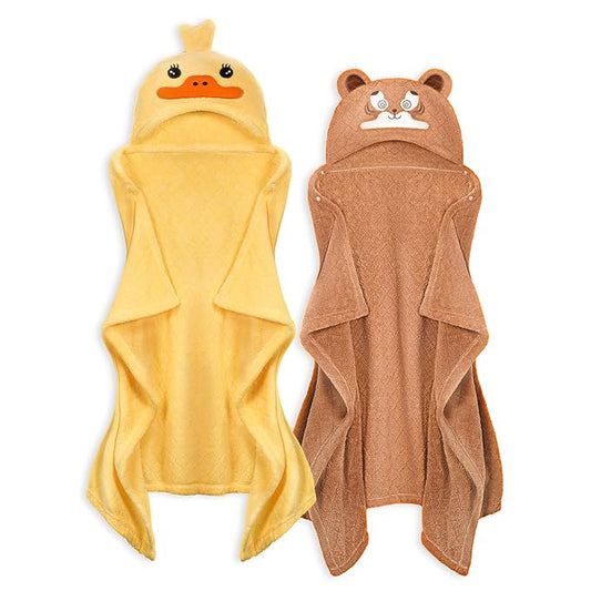 Toddler Bath Towel Kids Bath Towels Baby Towels with Hood Toddler Towels for Boy Girl 0-5 Years, 2-Pack Absorbent Baby Bath Towels Hooded Kids Beach Towel Large 50''x32''