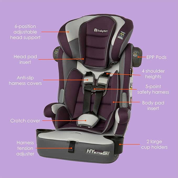 Baby Trend Hybrid SI 3-in-1 Combination Booster Seat with Side Impact Protection, Dash Plum