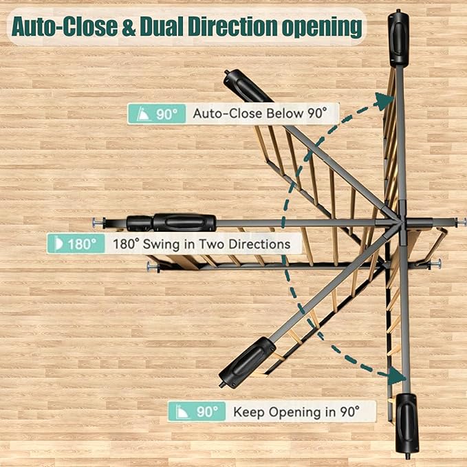 53-57.5 Inch Extra Wide Baby Gate, Auto Close Pet Gate, Pressure Mounted No Drill for Wide Stairs & Doorways, Black Metal with Extension Kit