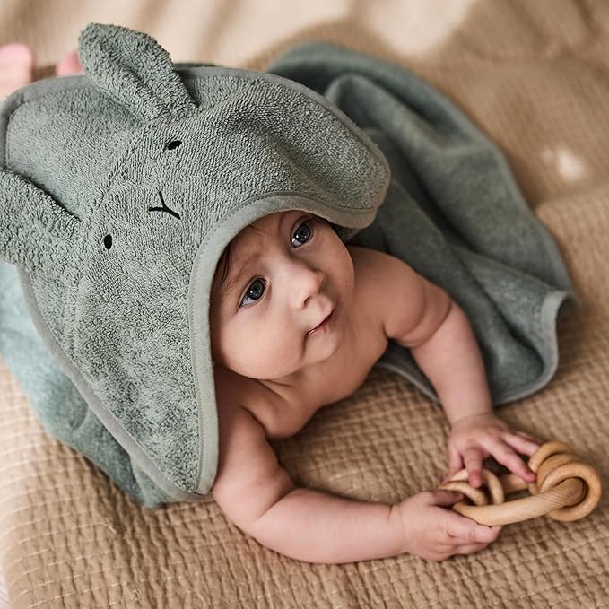 Baby Hooded Towel – Organic Cotton Baby Bath Towels – Baby Towels, Baby Bath Towels for Baby Boy, Baby Girl, 32" x 32" Super-Soft and Absorbent Baby Towels for Newborn (Rabbit Roman Green)