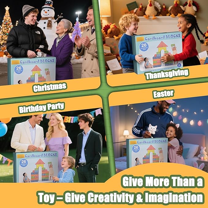 Cardboard Building Blocks for Kids 26pcs: Jumbo Gifts Heavy Duty Develop Creative Thinking Spatial Reasoning Easy to Assemble