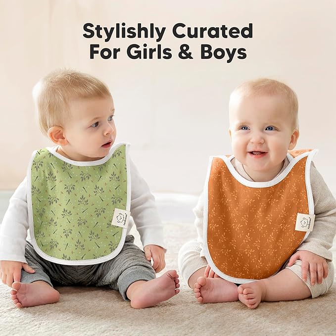 8-Pack Baby Bibs for Boys, Girls - Pullover Bibs for Drooling Teething Baby Girl & Boy Toddler, Newborn, Soft & Absorbent, Cute Colors, Large Torso Coverage Keep Infant Clean & Dry (Fall Spores)