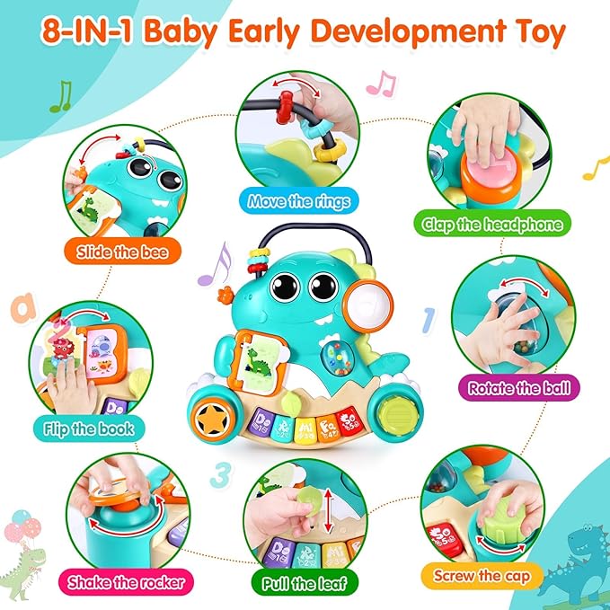 WITALENT Baby Toys 6-12 Months Dinosaur Piano Music Light Up Toys for 1 Year Old Boys Girls Infant Toys for 7 8 9 10 12 18 Months Interactive Piano Keyboard Toys Baby Christmas 1st Birthday Gifts