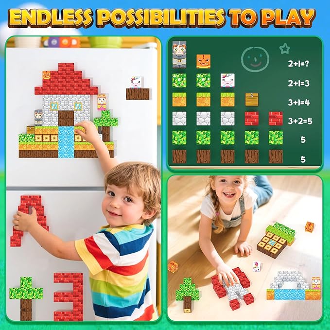 Magnetic Blocks - Build Mine Magnet World Set for Kids Age 3-5 6-8, STEM Sensory Toys for Toddlers, Gifts for 3+ Years Old Girls & Boys, 1" Magnet Cubes, Classroom Must Haves, and Sensory Outdoor Toys