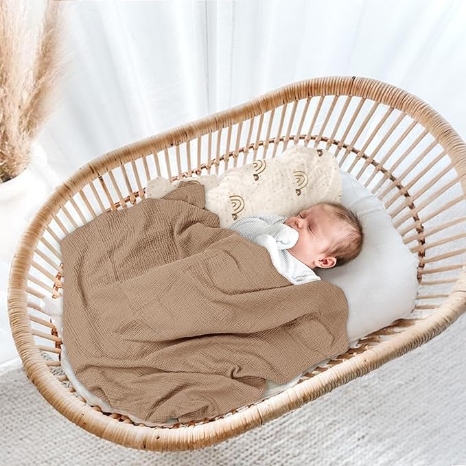 lulumoon Baby Muslin Swaddle Blankets: Soft Receiving Blanket for Newborn - Cotton Swaddling Blanket for Neutral 3Pack(Rainbow Khaiki)