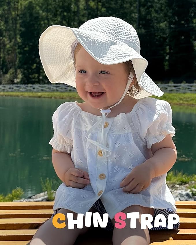 HONGTEYA Baby Sun Hat Toddler Girl Beach Hat Adjustable Outdoor Summer Hat UPF 50+ Sun Protection Wide Brim Infant Kids