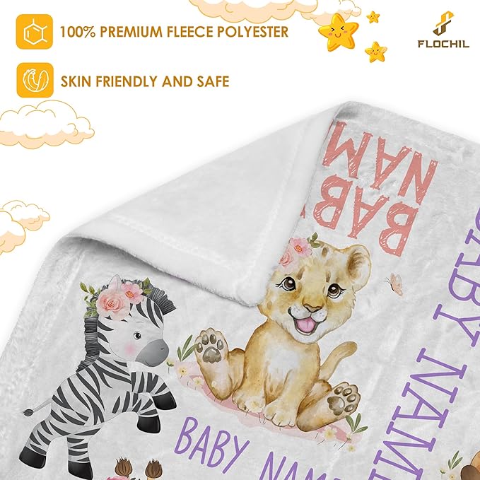 FLOCHIL Personalized Baby Blanket for Girls, Custom Baby Blanket with Name, Customized Baby Products, Gift for Baby, Newborn, Baby Shower (Monogram)