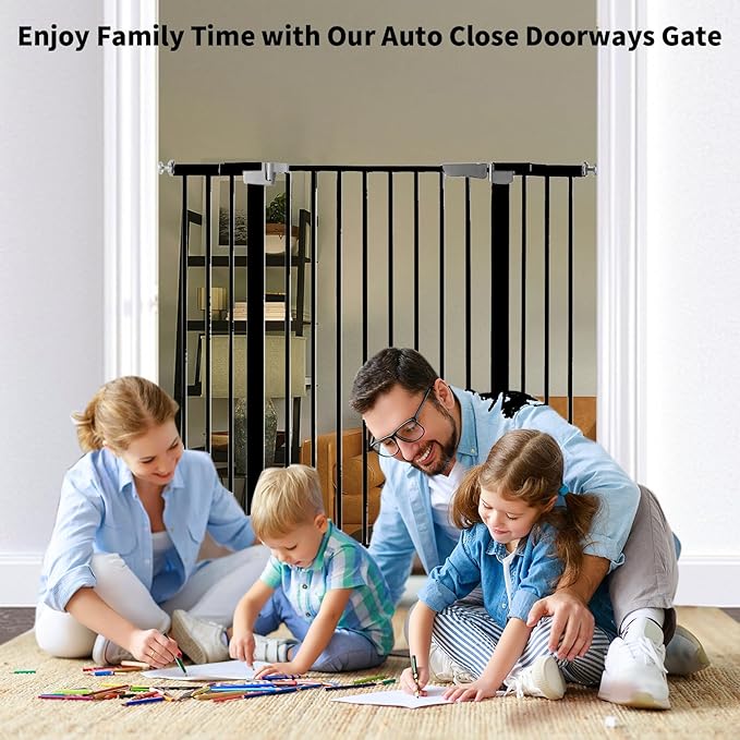 41 Inch Tall Baby Gate Auto Close Dog Gate Adjustable 29.92"-43.71" Wide Pressure Mounted Walk Through Swing Pet Gate for Doorways (Black, 29.92"-43.71" Wide)