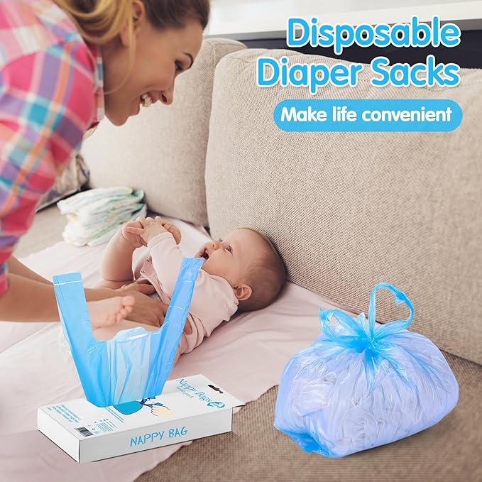 Honoson 1200 Count Baby Disposable Diaper Bags Scented Diaper Sacks with Tie Handle Disposal Baby Poop Trash Bags Waste Sacks Refill(Blue)
