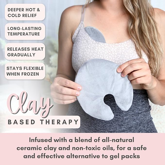 Cradle & Grace ClayLuxe Breast Therapy Packs, Natural Clay Hot & Cold Breast Pads with Covers & Bag, Reusable Breast Ice Packs for Mom's Breastfeeding Essentials