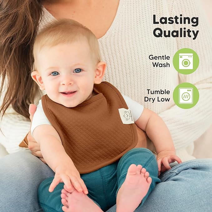 KeaBabies 8-Pack Organic Baby Bibs for Girls, Boys - Quilted Cotton Cloth Baby Drool Bibs for Drooling and Teething Toddler, Newborn, Infant, Soft & Super Absorbent (Basics)