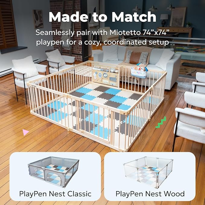 MioTetto Baby Play Mat, Soft Foam Floor Tiles for Kids. Adjustable Interlocking Foam Tiles, Fits with 74x74 Playpen Baby mat for Crawling & Development, Safe & Non-Toxic Playmat for Babies 6-12 Months