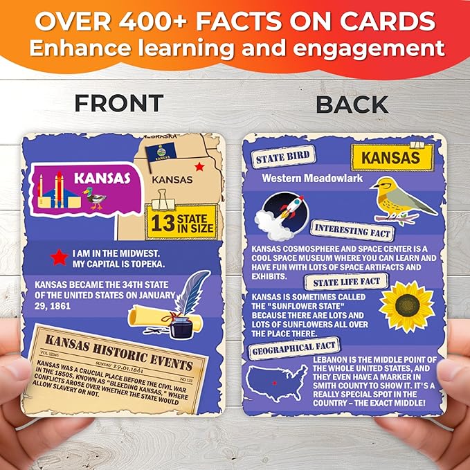 QUOKKA Puzzles for Kids Ages 8-10 - 150 Pcs Jigsaw Puzzles for 6-8 Year Olds - 400+ Facts on 50 Double - Sided Flashcards - Learn USA Education Activity Gift - Shaped Puzzle for Toddlers 4-6