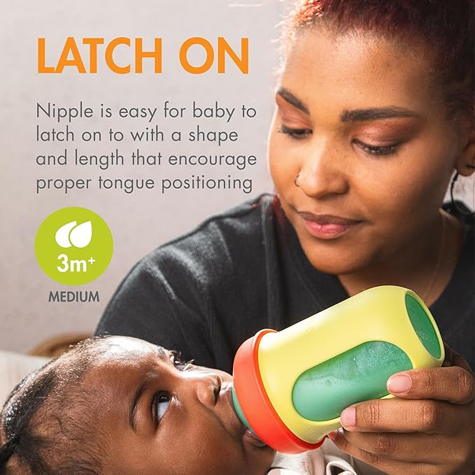 Boon Nursh Reusable Silicone Pouch Baby Bottles - Medium Flow Nipple - Silicone Baby Bottle Pouch and Nipple - Baby Feeding Essentials - Color Block - 3-6 Months - 3 Count - 8 Ounce