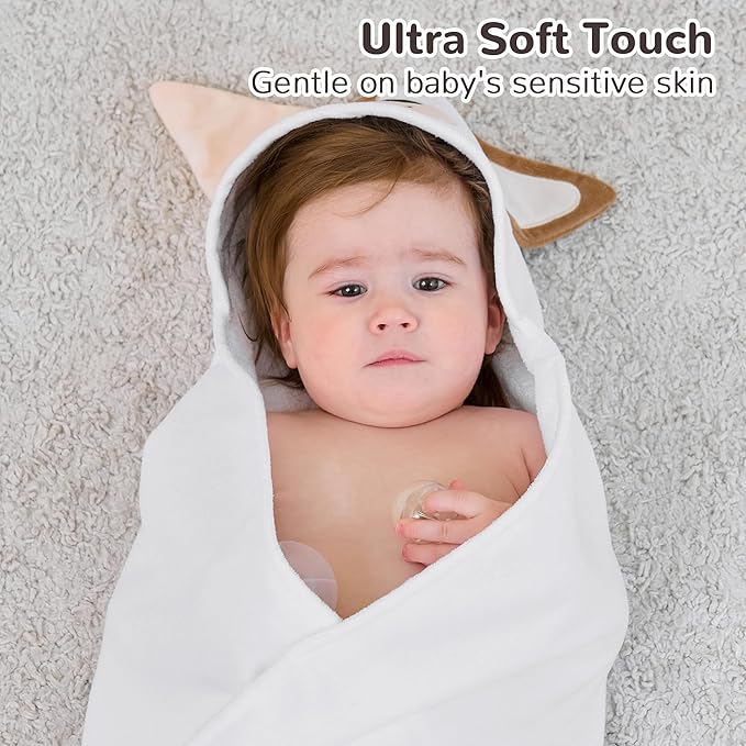 Viviland Hooded Baby Towels, Soft 100% Cotton Baby Bath Towels with Hood, Extra Thick and Absorbent, Essential for Newborns, Kids, Infants - Girls and Boys (Dog)