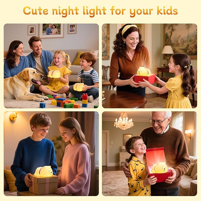 Cute Puppy Night Light for Baby Kids - Rechargeable Touch Control Night Light with 3 Brightness, Warm Light, Timer & Soft Silicone - Nursery Bedroom